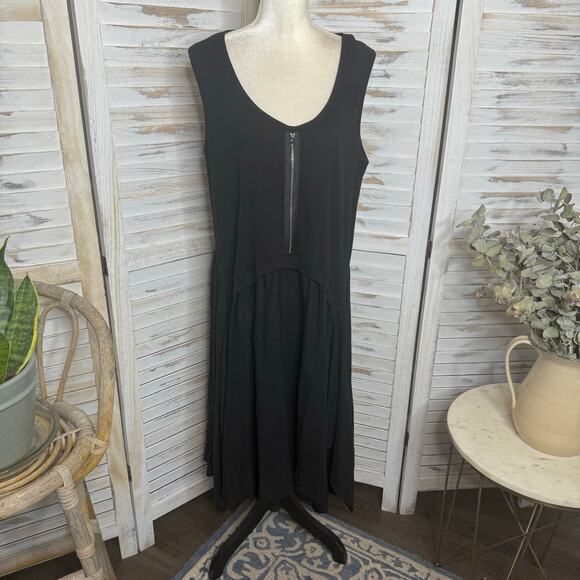 FOR CYNTHIA Women's PLUS 1X Lagenlook Ribbed Sleeveless A Line Linen Dress Black - Picture 4 of 15